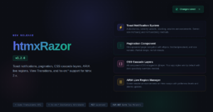 htmxRazor 1.2.0: Toast Notifications, Pagination, and the End of CSS Specificity Fights
