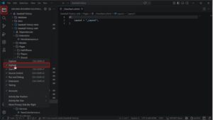 Screenshot of Visual Studio Code showing the file explorer with 'Search' highlighted and a code file open in the editor.